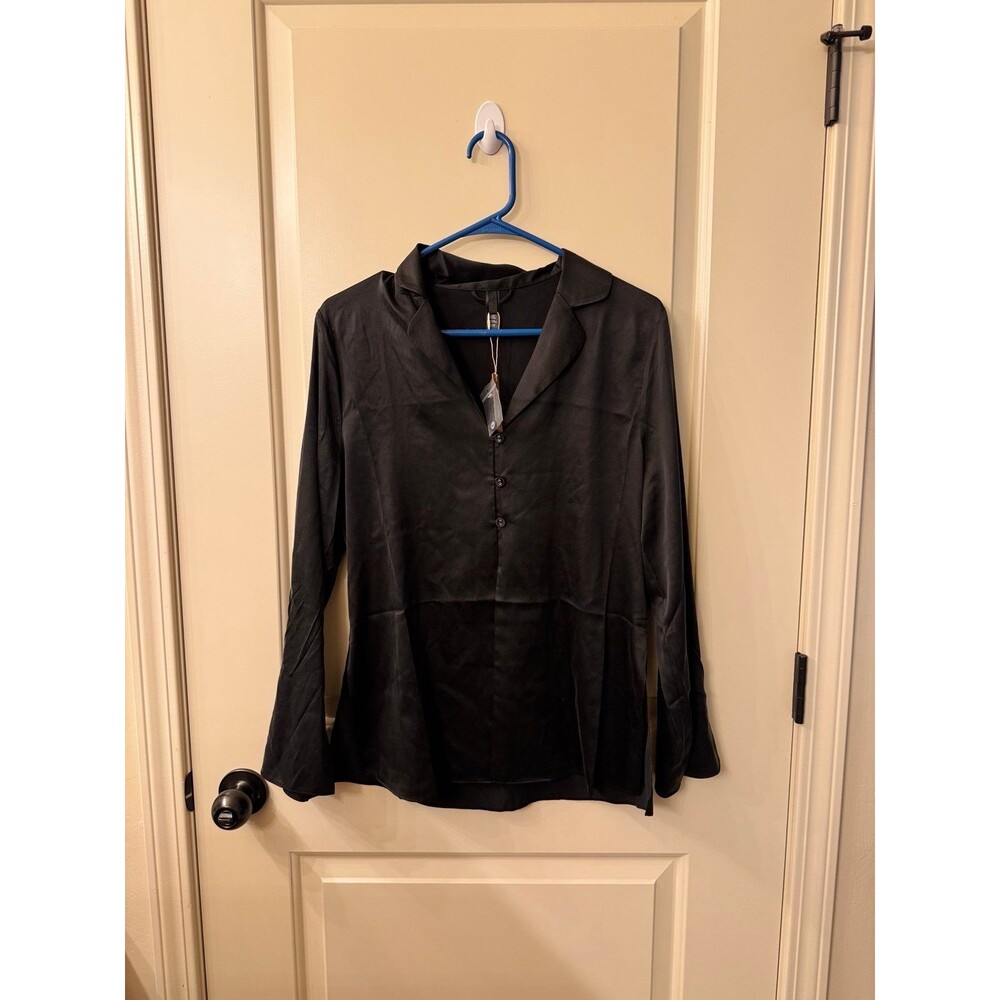 Skims Open Neck Stretch Silk Pajama Top Size XS Soot